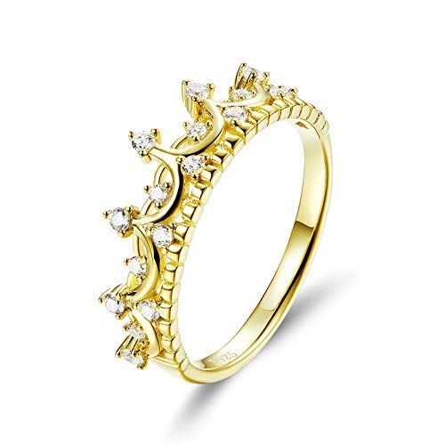 NewL 925 Sterling Silver Princess Crown Gold Color Crown Rings for Women Wedding Ring Jewelry