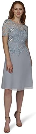 Adrianna Papell Women's Beaded Mesh and Chiffon Midi