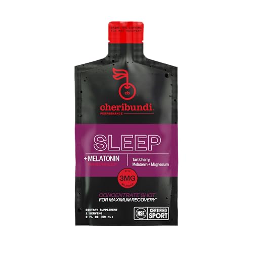 Cheribundi 100% Tart Cherry Juice Sleep Concentrate Grab & Go 2 Fluid Ounce Pouch for Maximum Recovery with 30 Tart Cherries 90 Calories, 0 Preservatives, Non-GMO 2 floz Pack of 12