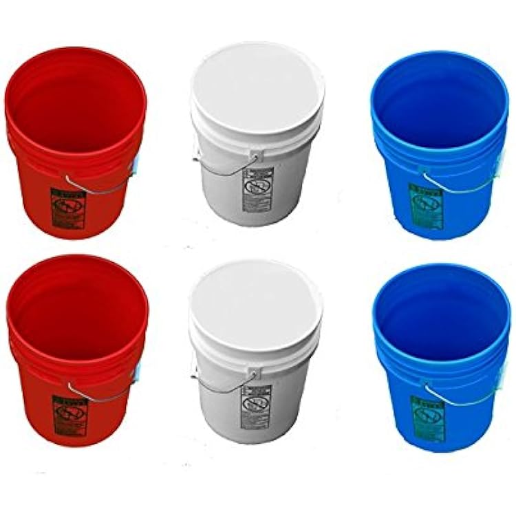 5 Gallon Buckets, Six 6 Pack | Plastic | Red, White & Blue