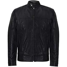Men's Smart Black Real Soft Genuine Leather Classic Collar Harrington Jacket