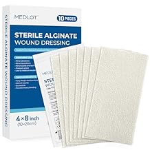 LotFancy Calcium Alginate Wound Dressing, 4x8 Patches, 10 Count, Sterile Non-Stick Padding, Highly Absorbent Wound Dressings Pads for Emergency Care, Fast Healing
