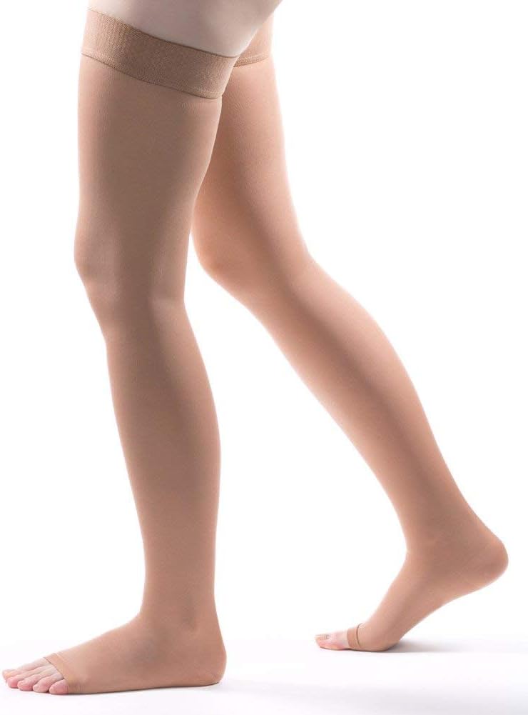 Allegro Womens 20-30 mmHg Compression Stockings, 263 Soft Opaque Microfiber, Thigh High Supports, Open Toe