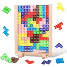 Building Blocks Puzzle Game Toy, Plastic Brain Teaser Toys with Vertical Wood Frame, Russian Stacking Toys for Kids Early Educational Games Montessori Toys for Boys & Girls