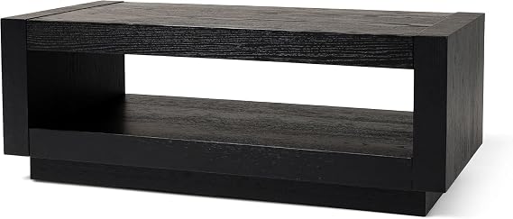 Maven Lane Artemis Coffee Table 18 Inch Rectangle Table with Storage Black Solid Wood Ideal for Living Room and Lounge