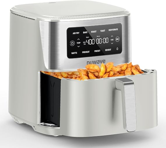 Nuwave Brio Plus 6-in-1 Air Fryer, 7-Qt Large Capacity, 50F400F Precise Temp Control, Non-Toxic PFAS-Free Nonstick, Air Fry, Bake, Roast, Toast, Dehydrate, Reheat, 100 Presets, Dishwasher Safe