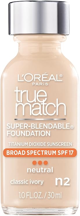 LOreal Paris Makeup True Match Super-Blendable Liquid Foundation, Classic Ivory N2, 1 Fl Oz,1 Count