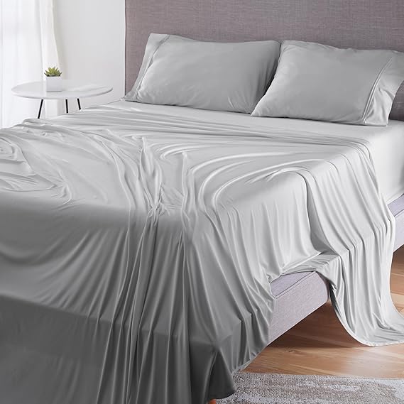 Bedgear Dri-Tec Sheet Set Moisture Wicking Technology, Breathable, Cooling Sheets Flat Sheet, Fitted Sheet, Pillowcases All Mattress Types, Bedding Dorm Essentials, King/Cal King, Light Grey