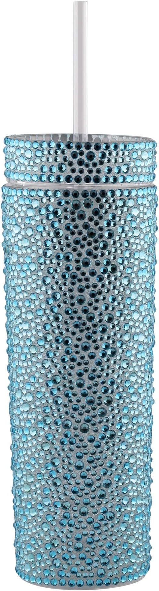 Sparkles Home Strass Tumbler, Stainless Steel with Glass Rhinestones, Matching Bolts, Aqua, Sold Individually