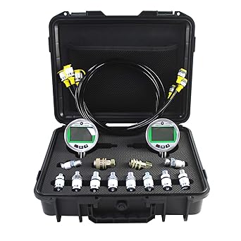 Digital Pressure Gauge Kit with 2 80MPA/12000PSI Pressure Gauges 3 Test Hoses and 12 Couplings Hydraulic Gas Water Pressure Test Kit with Backlight,