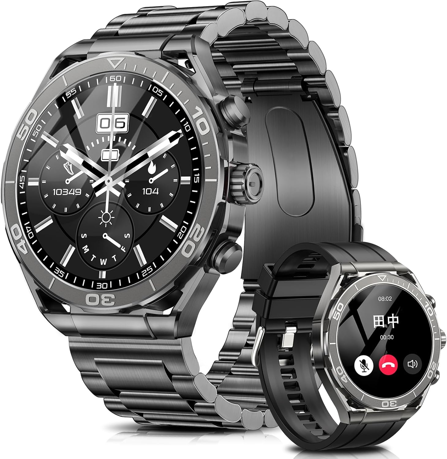 FOSMET LSW6 Round Smartwatch, Men's AMOLED Display, Compatible with iPhone, Android Compatible, 1.43 Inch Large Screen, Bluetooth 5.3, Call Function, HD Gorilla Glass, Rotating Crown, CNC Rugged Body,