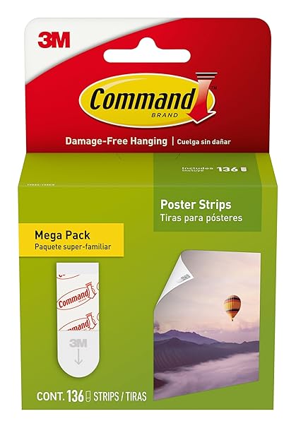 Command Poster Strips Mega Pack, 136 Strips Damage-Free Poster Hangers, No Tools Requried, Great for Home, Room, Wall, Office, and Dorm Decor, White Adhesive