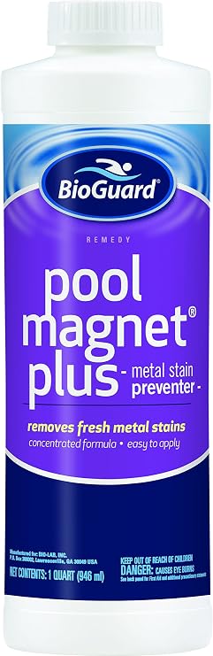 BioGuard Pool Magnet Plus, 1 Quart, Pack of 2, Concentrated Formula, Metal Stain Preventer, Works Quickly & Easy to Apply Effective Pool Maintenance