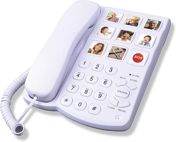 Big Button Phone with Speaker for Seniors, Corded Amplified Phone, Landline Phones with One Touch Memory for Old People, Easy to Read SOS Telephones