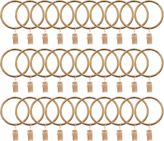 Curtain Ring with Clips,Iron Drapery Clips Hooks,TTZEZE Rustproof Curtain Clip Rings Hooks,30PCS Curtain Hooks for Curtain Rod Dia.35mm/1.38'' THK 3.5mm/0.14'', Rose Gold