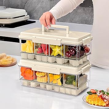 3Pack Chilled Condiment Caddy with 4 Containers 4 Lids Fruit Serving Tray Platter with Handle Portable Snackle Box Organizer Server with Ice Pack for Mimosa Bar Supplies,Salad,Taco,Party Garnish,Pink