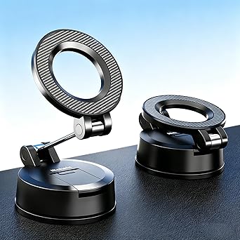 Hichain for MagSafe Car Mount, Vacuum Suction & Adhesive Base Magnetic Phone Holder for Car/Gym/Mirror, Foldable Compact Car Phone Stand Mount for iPhone 17-12 & Android, Portable for Mobile Filming