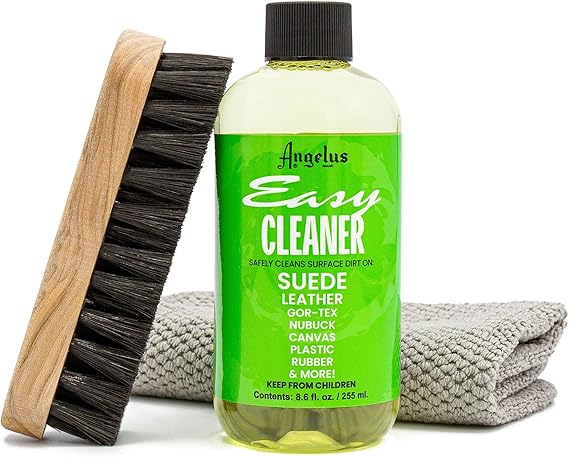 Angelus Shoe Cleaner Kit, 8.6 Oz, Brush, Towel - Professional Sneakers, Leather, Nubuck, Suede Shoe Cleaner Kit - Safe on All Fabrics, Gentle Yet Powerful leaning Formula - Made in USA