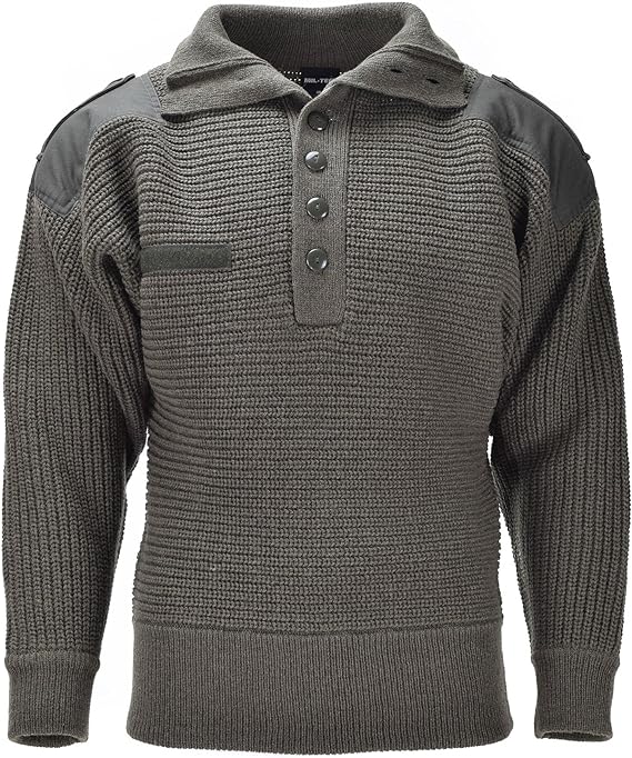 Austrian Army Alpine Sweater Mil-Tec Mens Pullover Knit, Breathable V-Neck Wool Sweater, Olive