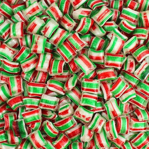Red and Green Peppermints Pillow Candy - Festive Old Fashioned Striped Mint Hard Candies (1 Pound)