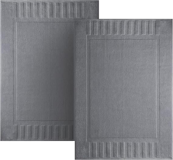 White Classic Luxury Bath Mat Floor Towel Set - Absorbent Cotton Hotel Spa Shower/Bathtub Mats [Not a Bathroom Rug] 22"x34" | 2 Pack | Dark Gray
